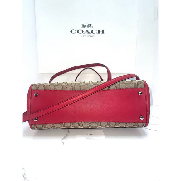 🔥🎁NWT! Coach STANTON Carryall Handbag Sig Canvas Khaki/True Red Msrp:$375.00 - Picture 4 of 8